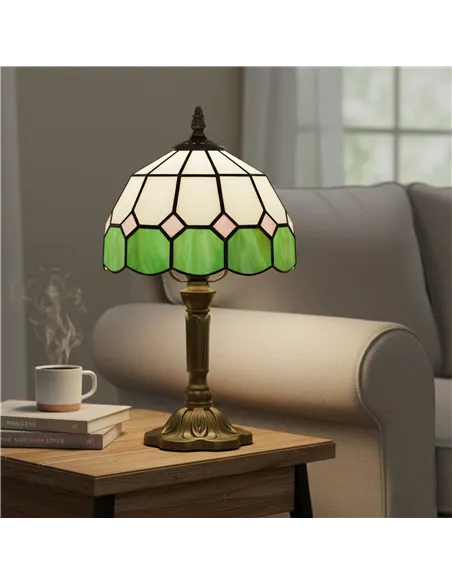 HOMCOM Handmade Art Deco Glass Table Lamp - White/Green