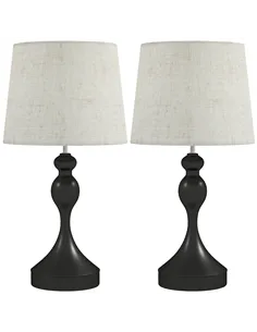 HOMCOM Set of Two Three-Colour Lamps, with USB Ports - Black/Beige