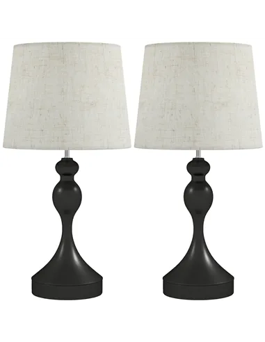 HOMCOM Set of Two Three-Colour Lamps, with USB Ports - Black/Beige