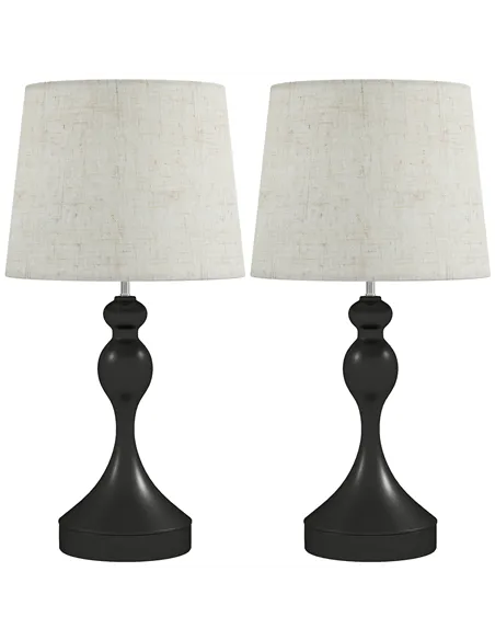 HOMCOM Set of Two Three-Colour Lamps, with USB Ports - Black/Beige