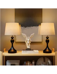 HOMCOM Set of Two Three-Colour Lamps, with USB Ports - Black/Beige 2