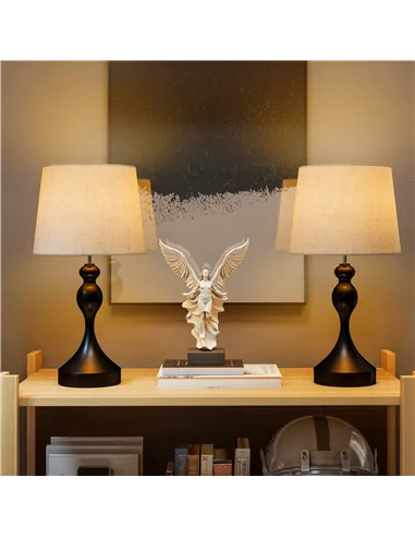 HOMCOM Set of Two Three-Colour Lamps, with USB Ports - Black/Beige