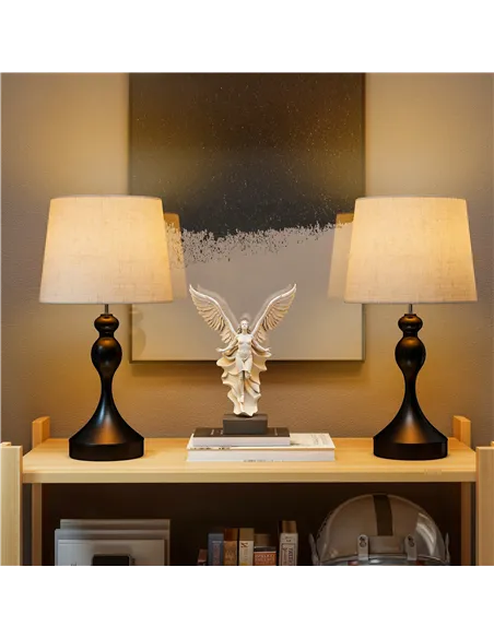 HOMCOM Set of Two Three-Colour Lamps, with USB Ports - Black/Beige