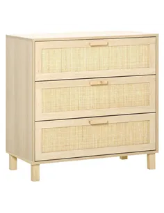 HOMCOM Rattan Bedroom Chest of Drawers, 3 Drawers Storage Unit, Boho Dresser for Living Room, Hallway, Natural