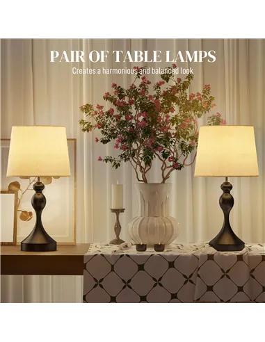 HOMCOM Set of Two Three-Colour Lamps, with USB Ports - Black/Beige