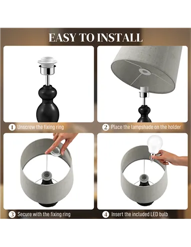 HOMCOM Set of Two Three-Colour Lamps, with USB Ports - Black/Beige