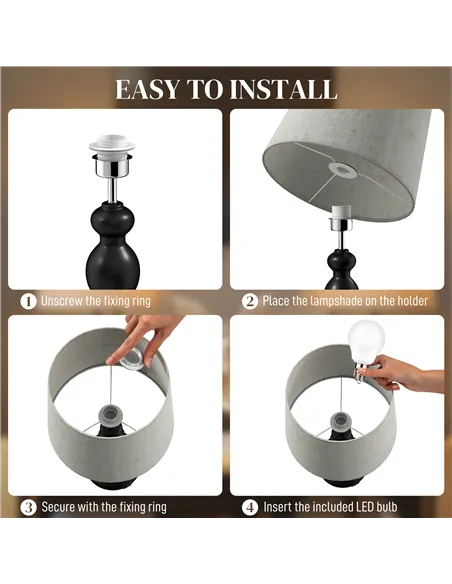 HOMCOM Set of Two Three-Colour Lamps, with USB Ports - Black/Beige