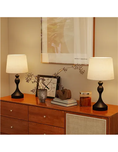 HOMCOM Set of Two Three-Colour Lamps, with USB Ports - Black/Beige