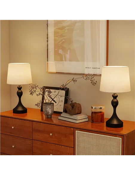 HOMCOM Set of Two Three-Colour Lamps, with USB Ports - Black/Beige