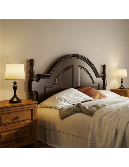 HOMCOM Set of Two Three-Colour Lamps, with USB Ports - Black/Beige