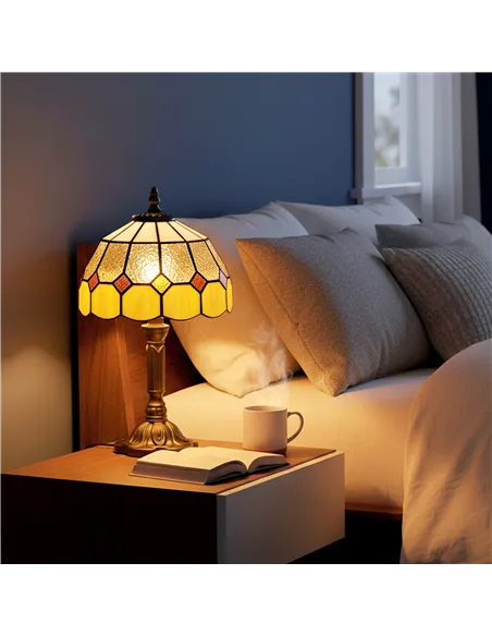 HOMCOM Handmade Art Deco Glass Table Lamp - White/Orange