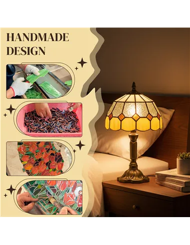 HOMCOM Handmade Art Deco Glass Table Lamp - White/Orange