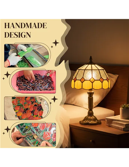 HOMCOM Handmade Art Deco Glass Table Lamp - White/Orange