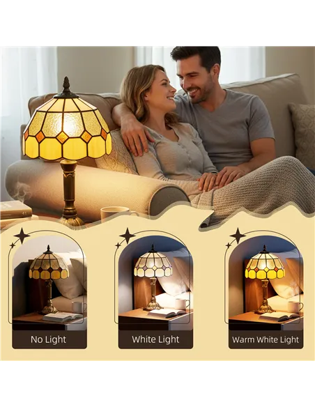 HOMCOM Handmade Art Deco Glass Table Lamp - White/Orange