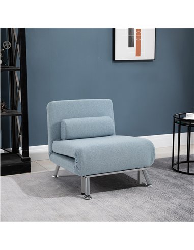 HOMCOM Linen Chair Bed, 3-in-1 Convertible Sleeper Chair with Adjustable Backrest, Pillow, for Living Room, Bedroom, Sky Blue