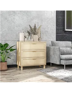 HOMCOM Rattan Bedroom Chest of Drawers, 3 Drawers Storage Unit, Boho Dresser for Living Room, Hallway, Natural 2