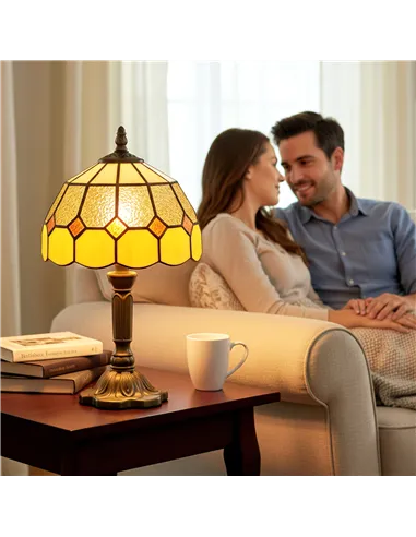 HOMCOM Handmade Art Deco Glass Table Lamp - White/Orange