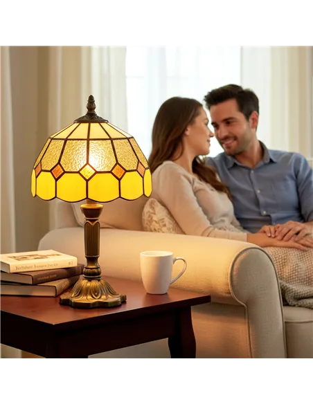 HOMCOM Handmade Art Deco Glass Table Lamp - White/Orange