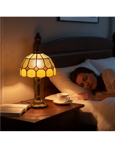 HOMCOM Handmade Art Deco Glass Table Lamp - White/Orange