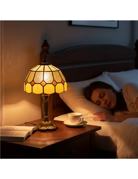 HOMCOM Handmade Art Deco Glass Table Lamp - White/Orange