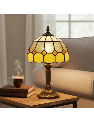 HOMCOM Handmade Art Deco Glass Table Lamp - White/Orange