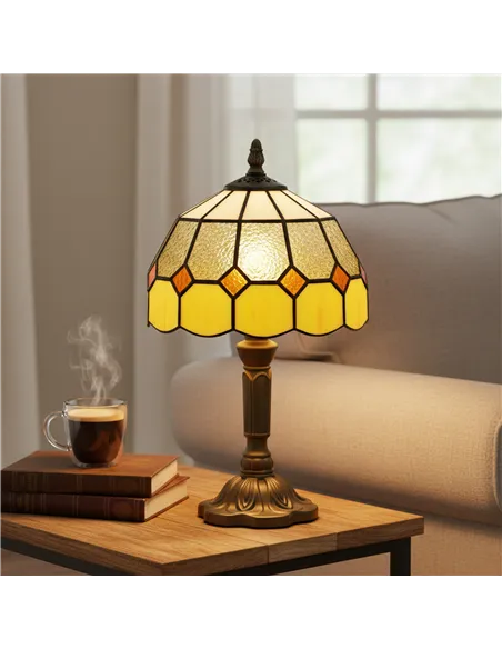 HOMCOM Handmade Art Deco Glass Table Lamp - White/Orange