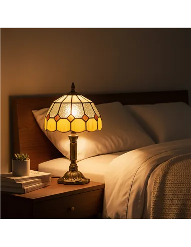 HOMCOM Handmade Art Deco Glass Table Lamp - White/Orange