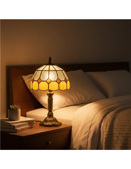 HOMCOM Handmade Art Deco Glass Table Lamp - White/Orange