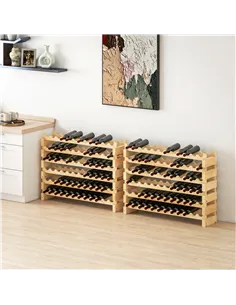 HOMCOM Six-Tier, 72 Bottle Wooden Wine Rack Set of 2 - Natural 2