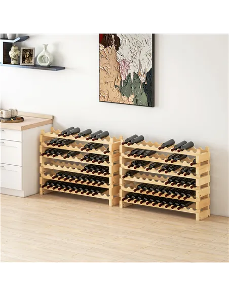 HOMCOM Six-Tier, 72 Bottle Wooden Wine Rack Set of 2 - Natural