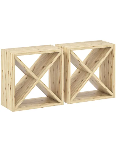 HOMCOM Set of 2 Wooden Wine Rack, X-Shaped Square Tabletop Storage Holder for 24 Bottle, Natural Wood