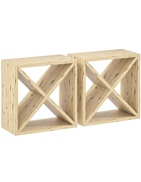 HOMCOM Set of 2 Wooden Wine Rack, X-Shaped Square Tabletop Storage Holder for 24 Bottle, Natural Wood