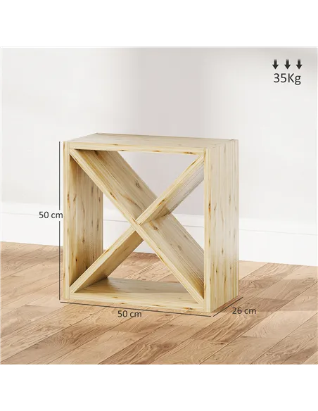 HOMCOM Set of 2 Wooden Wine Rack, X-Shaped Square Tabletop Storage Holder for 24 Bottle, Natural Wood