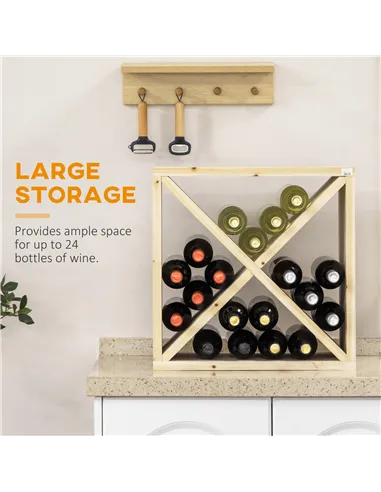HOMCOM Set of 2 Wooden Wine Rack, X-Shaped Square Tabletop Storage Holder for 24 Bottle, Natural Wood