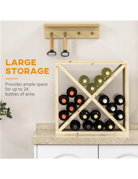 HOMCOM Set of 2 Wooden Wine Rack, X-Shaped Square Tabletop Storage Holder for 24 Bottle, Natural Wood