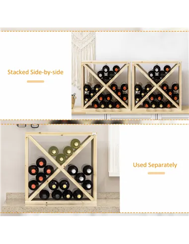 HOMCOM Set of 2 Wooden Wine Rack, X-Shaped Square Tabletop Storage Holder for 24 Bottle, Natural Wood