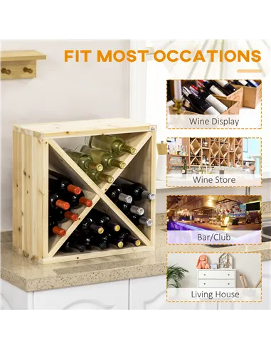 HOMCOM Set of 2 Wooden Wine Rack, X-Shaped Square Tabletop Storage Holder for 24 Bottle, Natural Wood