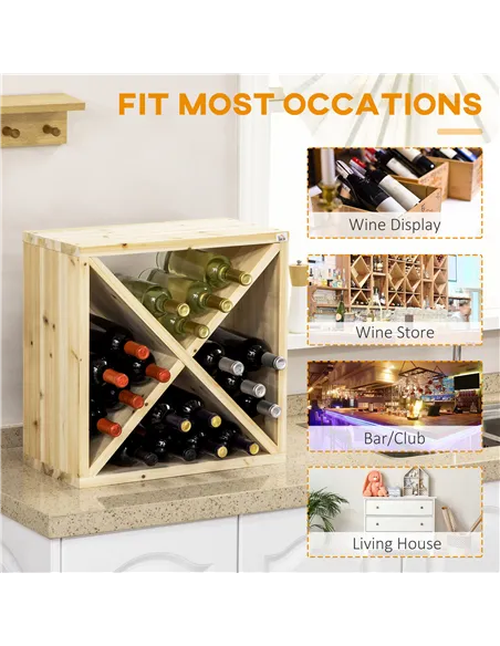 HOMCOM Set of 2 Wooden Wine Rack, X-Shaped Square Tabletop Storage Holder for 24 Bottle, Natural Wood