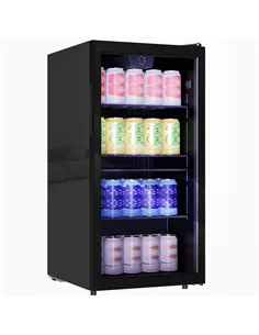 HOMCOM 93L Drinks Fridge, 115 Can Freestanding Beer Fridge with Glass Door, Adjustable Shelves, LED Light, for Beer Soda, Black