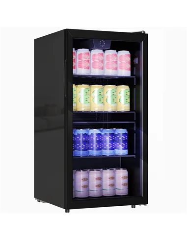 HOMCOM 93L Drinks Fridge, 115 Can Freestanding Beer Fridge with Glass Door, Adjustable Shelves, LED Light, for Beer Soda, Black