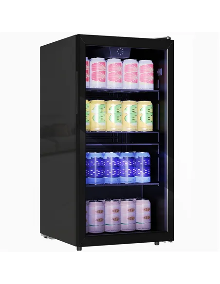 HOMCOM 93L Drinks Fridge, 115 Can Freestanding Beer Fridge with Glass Door, Adjustable Shelves, LED Light, for Beer Soda, Black