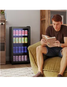 HOMCOM 93L Drinks Fridge, 115 Can Freestanding Beer Fridge with Glass Door, Adjustable Shelves, LED Light, for Beer Soda, Black 2