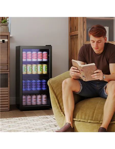 HOMCOM 93L Drinks Fridge, 115 Can Freestanding Beer Fridge with Glass Door, Adjustable Shelves, LED Light, for Beer Soda, Black