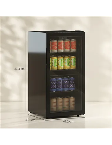 HOMCOM 93L Drinks Fridge, 115 Can Freestanding Beer Fridge with Glass Door, Adjustable Shelves, LED Light, for Beer Soda, Black