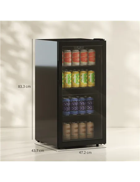 HOMCOM 93L Drinks Fridge, 115 Can Freestanding Beer Fridge with Glass Door, Adjustable Shelves, LED Light, for Beer Soda, Black