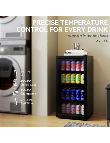 HOMCOM 93L Drinks Fridge, 115 Can Freestanding Beer Fridge with Glass Door, Adjustable Shelves, LED Light, for Beer Soda, Black