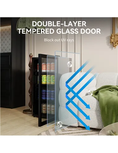 HOMCOM 93L Drinks Fridge, 115 Can Freestanding Beer Fridge with Glass Door, Adjustable Shelves, LED Light, for Beer Soda, Black