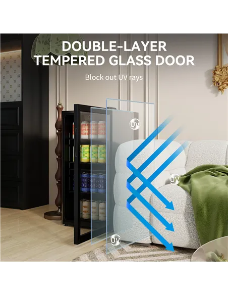 HOMCOM 93L Drinks Fridge, 115 Can Freestanding Beer Fridge with Glass Door, Adjustable Shelves, LED Light, for Beer Soda, Black