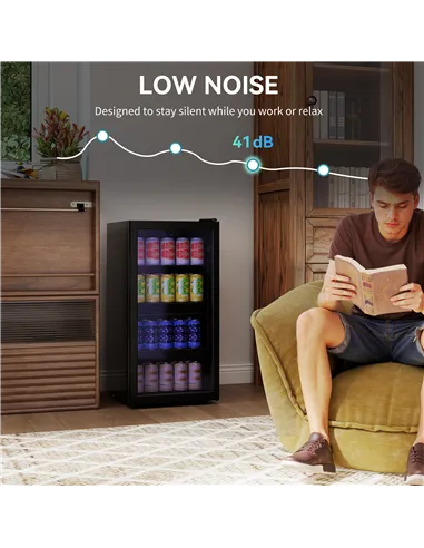 HOMCOM 93L Drinks Fridge, 115 Can Freestanding Beer Fridge with Glass Door, Adjustable Shelves, LED Light, for Beer Soda, Black