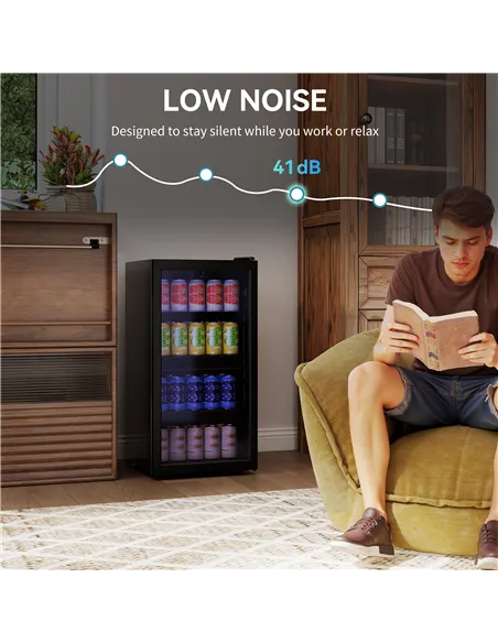 HOMCOM 93L Drinks Fridge, 115 Can Freestanding Beer Fridge with Glass Door, Adjustable Shelves, LED Light, for Beer Soda, Black